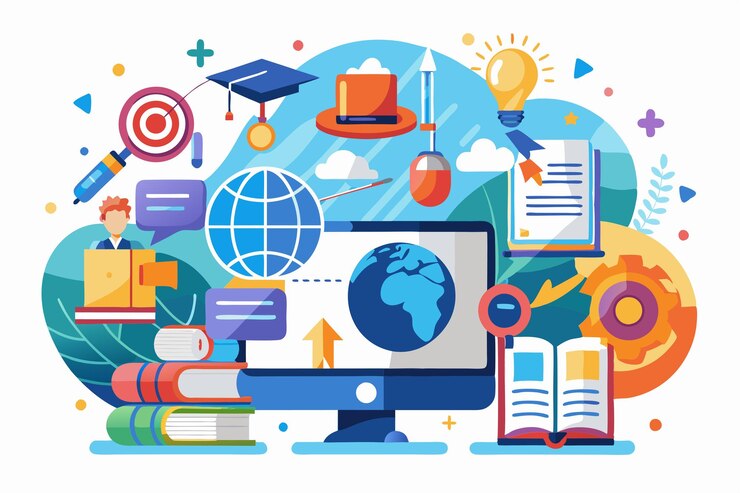 colorful elements depict various aspects learning emphasizing technology education tools engaging manner education process video concept 538213 157391
